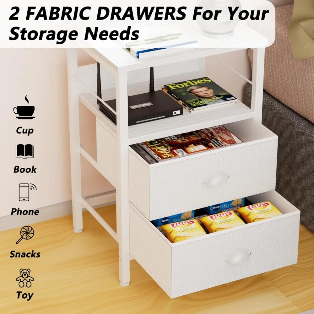Frame Nightstands Set Two End Tables With Fabric Drawers