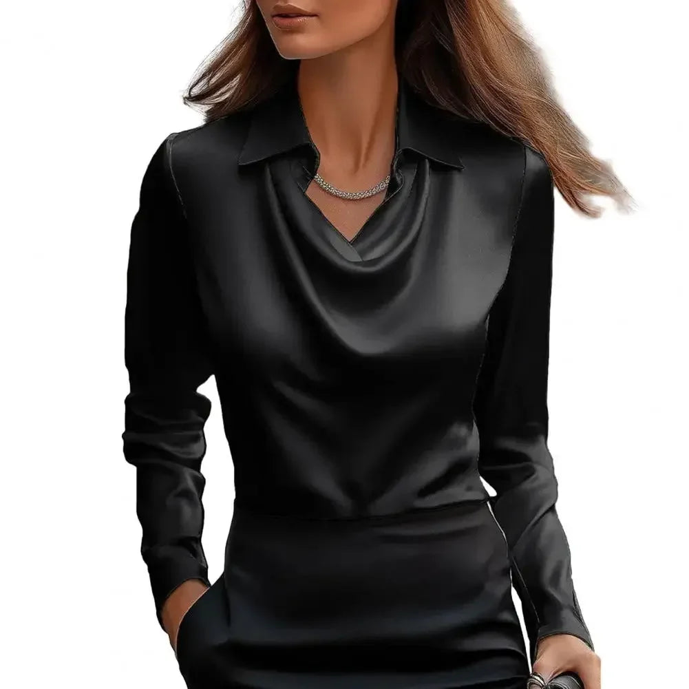 Sanwood Satin Women Blouse Silk Long Sleeve Elegant Shirt
