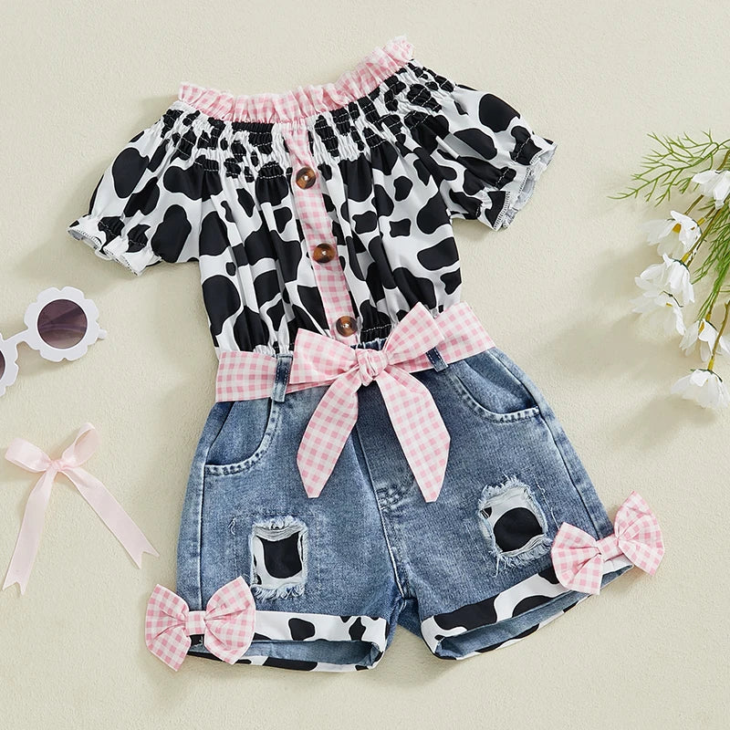 Guangdong Girls Leopard Sleeveless Top Distressed Shorts Set