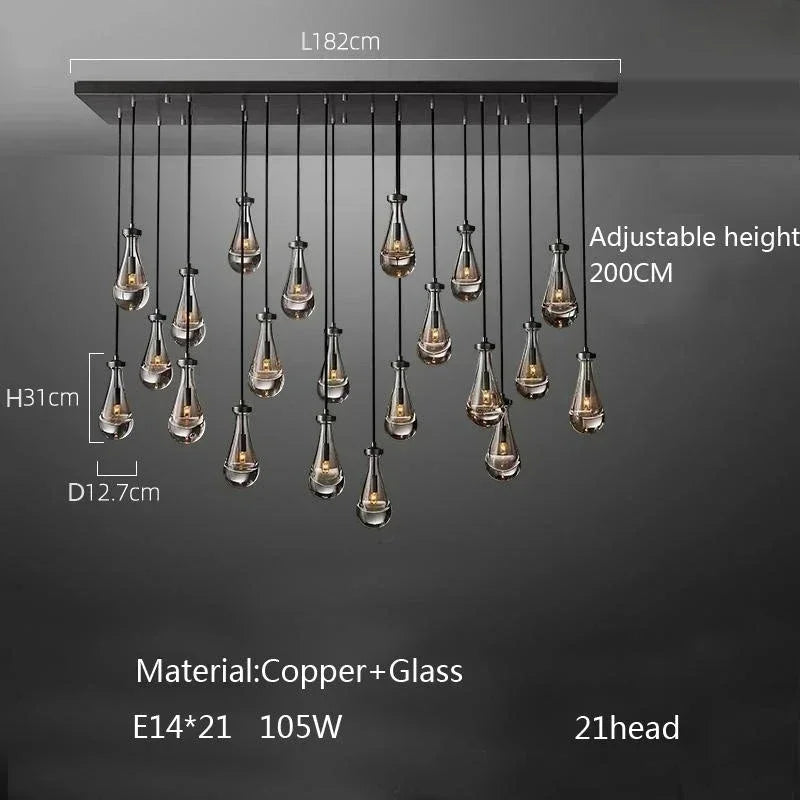 Modern E14 Crystal Vintage Water Droplet Pendant Chandelier