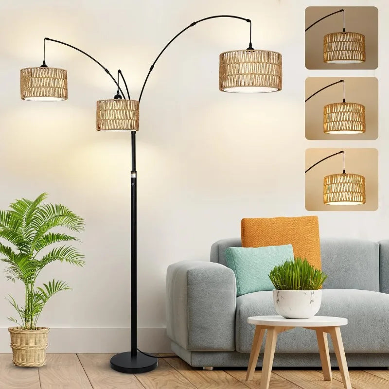 Hign Concerned Arc Floor Lamp Dimmable Rattan Shades