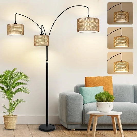 Hign Concerned Arc Floor Lamp Dimmable Rattan Shades