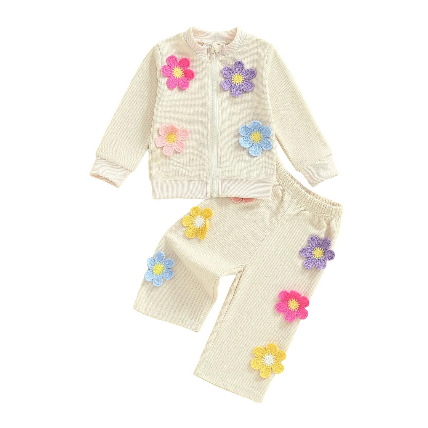 Guangdong Toddler Winter Coat Set 3D Flower Hooded Outfit