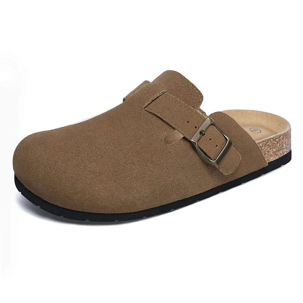 Women's Suede Clogs Adjustable Buckle Slip Casual Footbed