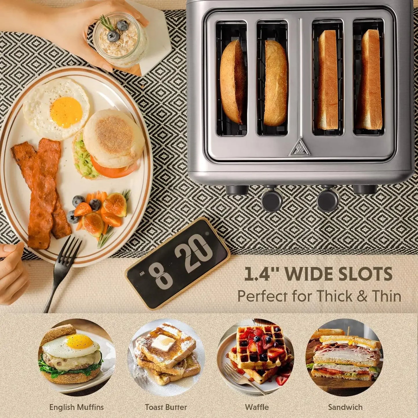 XGJY T640 Toaster With Extra Wide Slots Bagel Muffin