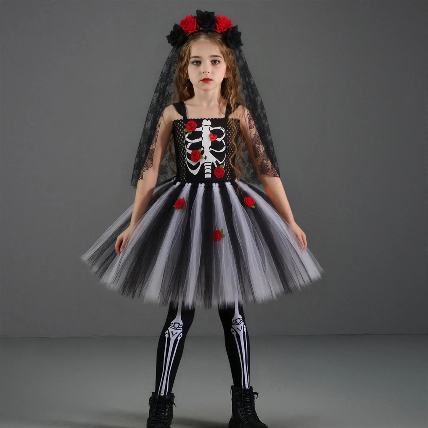 Guangdong Gothic Bride Kids Halloween Costume With Veil