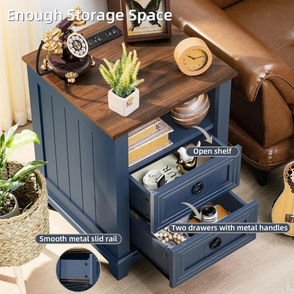 XMSJ Farmhouse Nightstands Set Of 2 With Charging Station