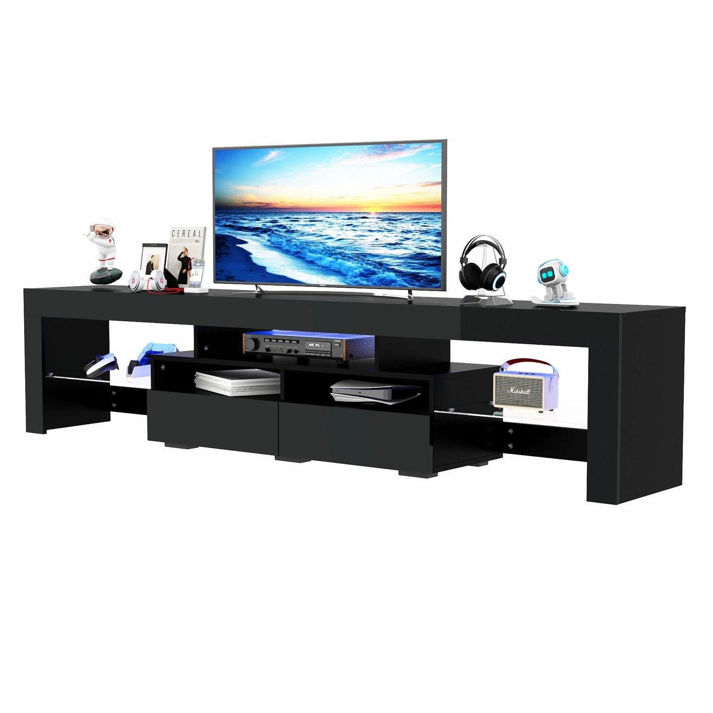 QiaoShiRen LED TV Stand Gloss Cabinet With Drawers
