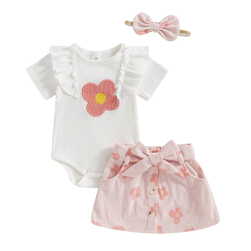 Complete Home Apparel Floral Baby Romper Skirt Headband Set
