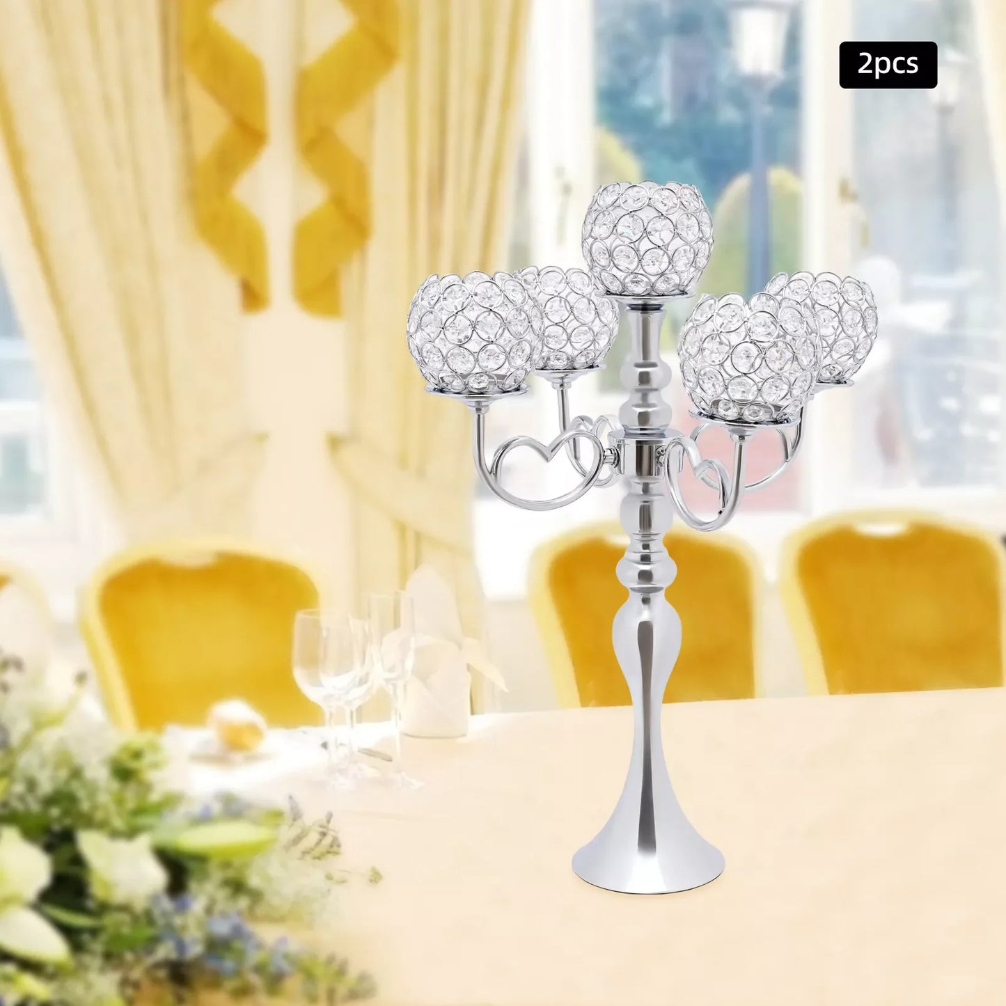 Bymaocar 5-Arm Crystal Candelabra Wedding Decor Iron Frame