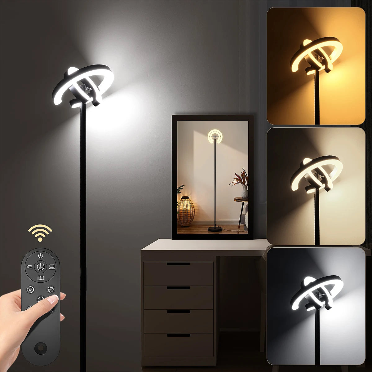 Aiopp Modern LED Floor Lamp With Rotatable Lights Remote