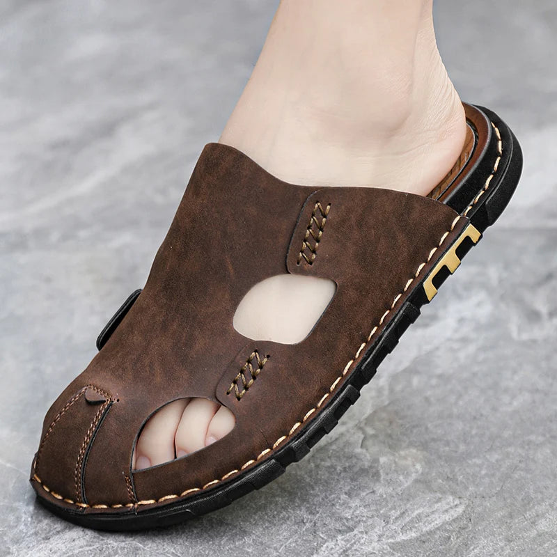 Fujian Mens PU Leather Slippers Luxury Sandals Collection