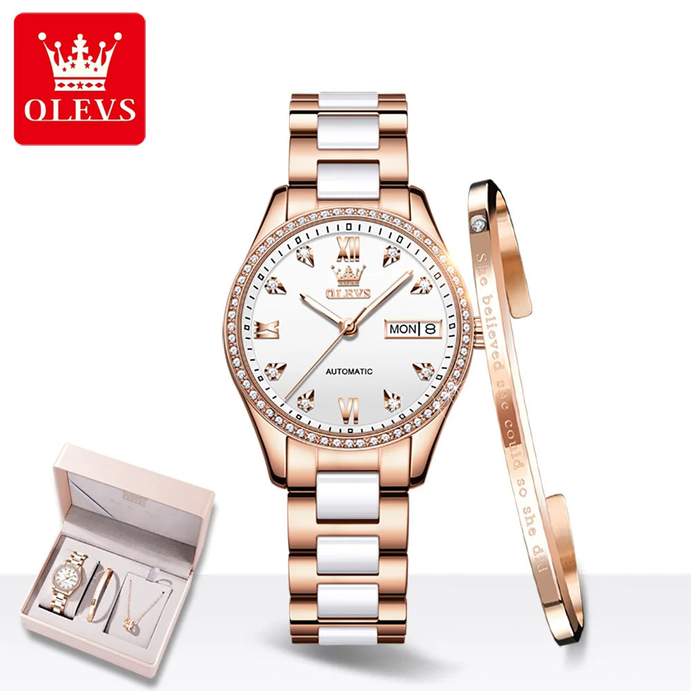 OLEVS 6637 Luxury Women Automatic Mechanical Watch Calendar
