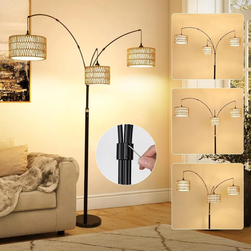 Hign Concerned Arc Floor Lamp Dimmable Rattan Shades