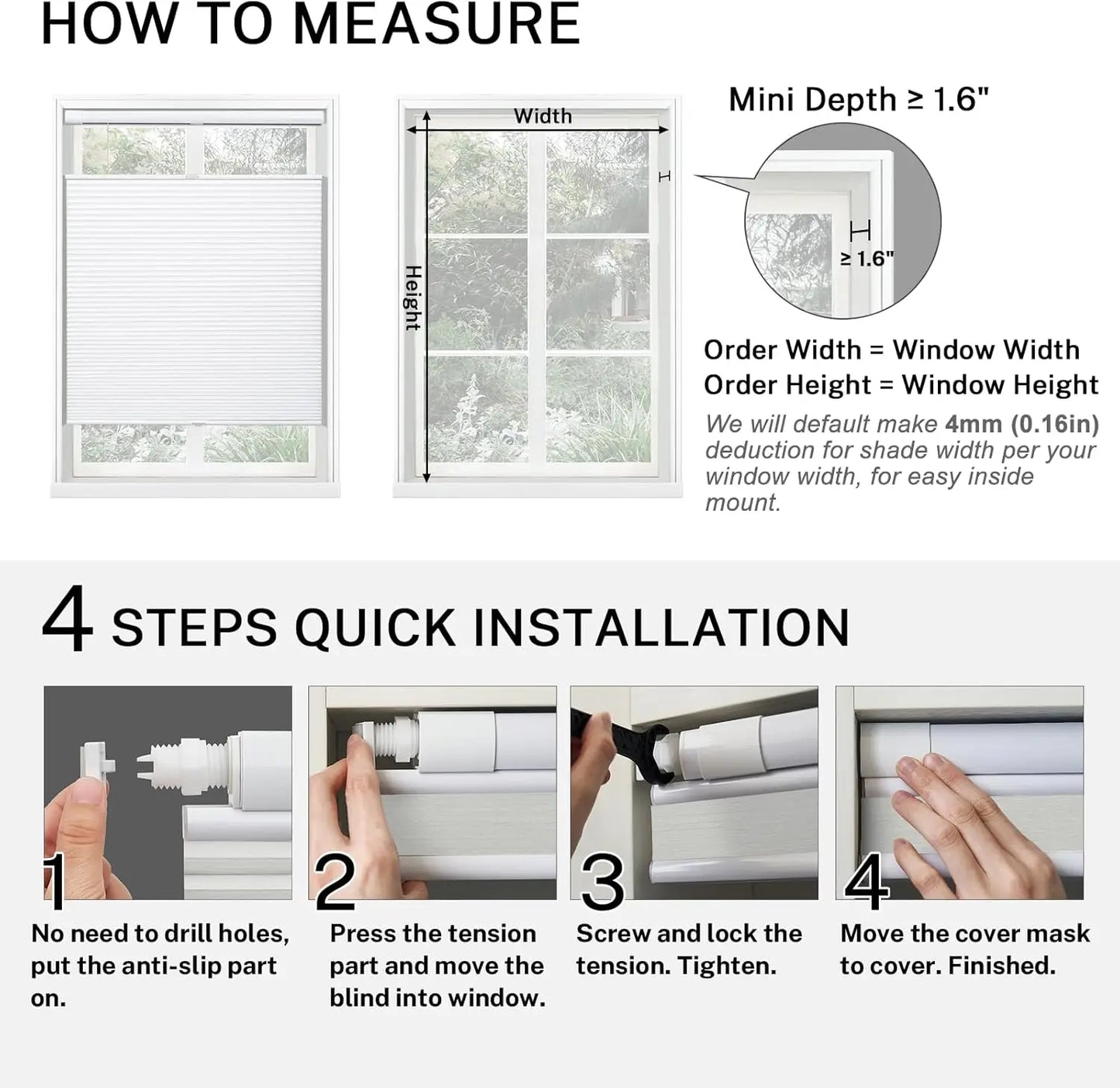 XMSJ Cordless Top Down Bottom Up Cellular Shades Blackout