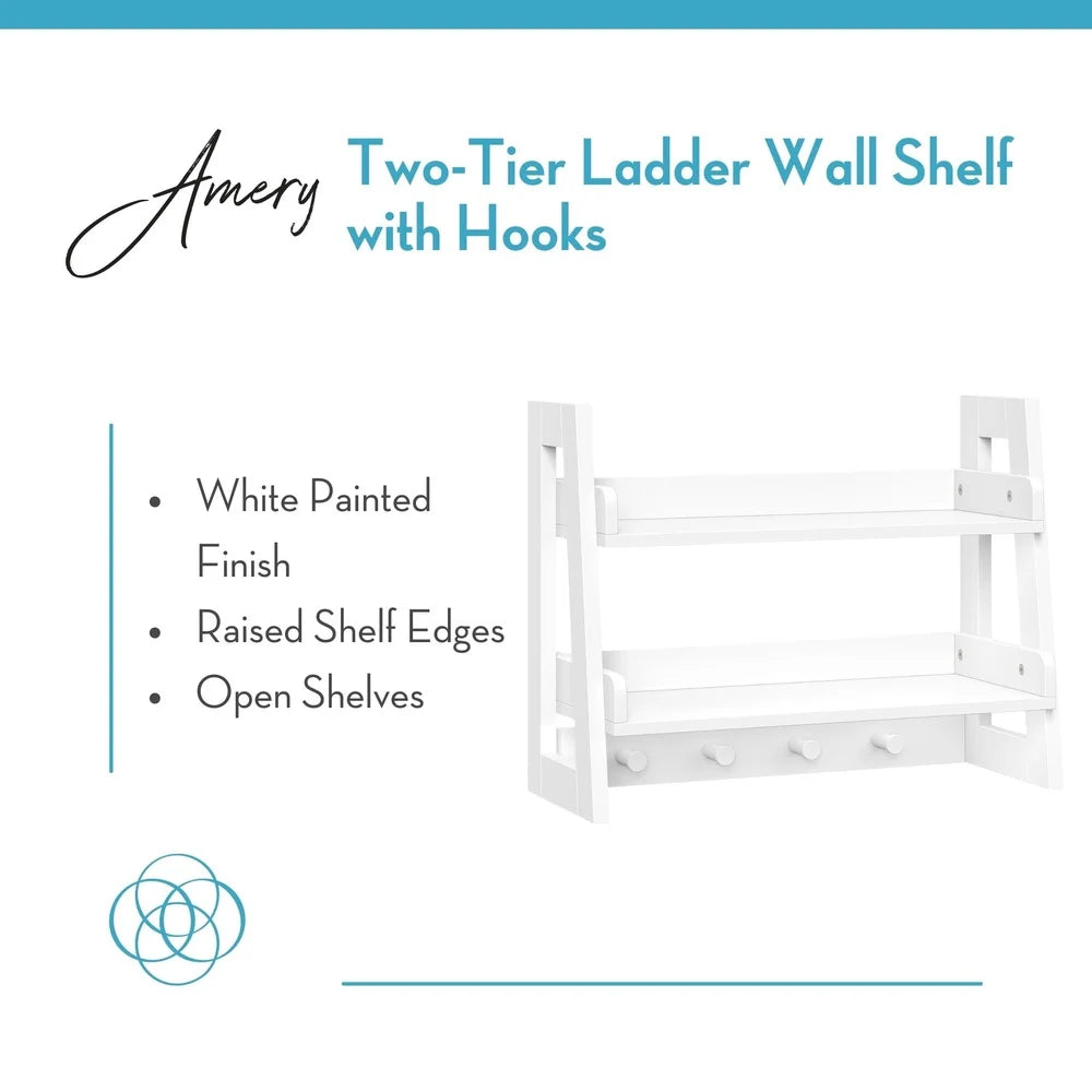 XMSJ 2 Tier Bathroom Ladder Shelf With Open Storage Hooks