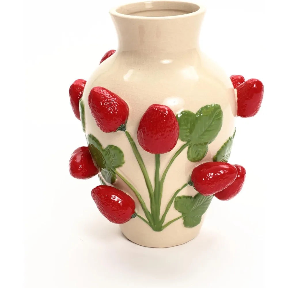 Hign-concerned Strawberry Themed Ceramic Flower Vase