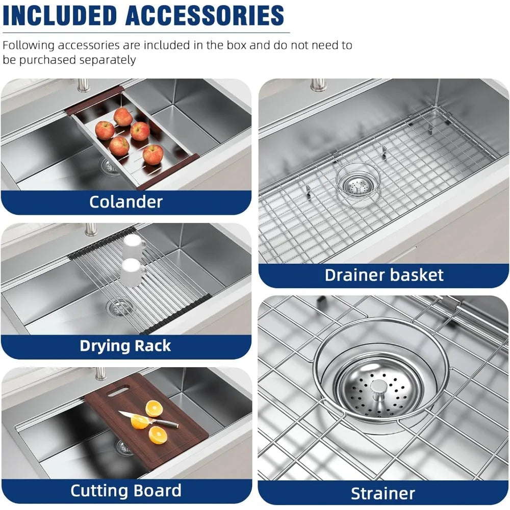 Undermount Kitchen Sink Workstation T304 Stainless Steel