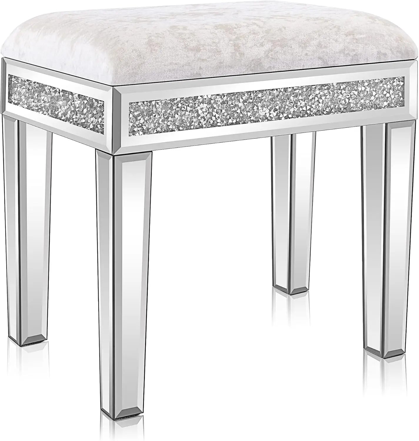 Complete Home And Apparel Mirrored Vanity Stool Velvet