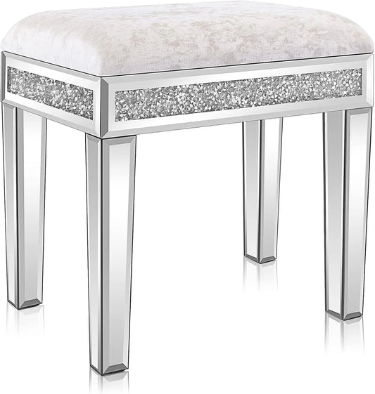 Complete Home And Apparel Mirrored Vanity Stool Velvet