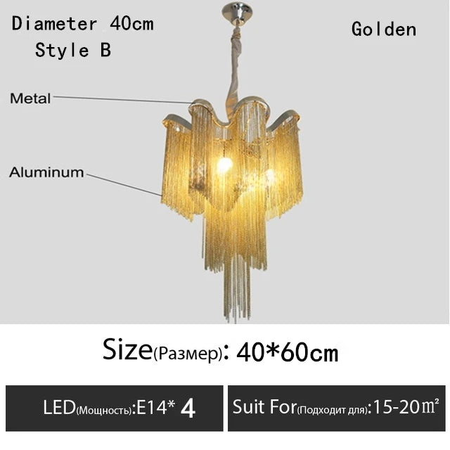 Italy Designer Tassel Chandelier Aluminum Chain Lighting