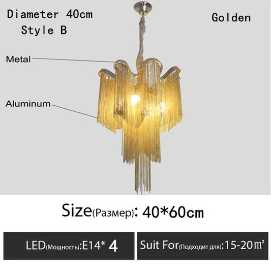 Italy Designer Tassel Chandelier Aluminum Chain Lighting