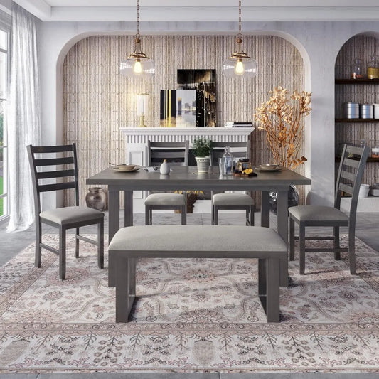 ANGDUO Dining Table Set With Chairs And Tufted Bench