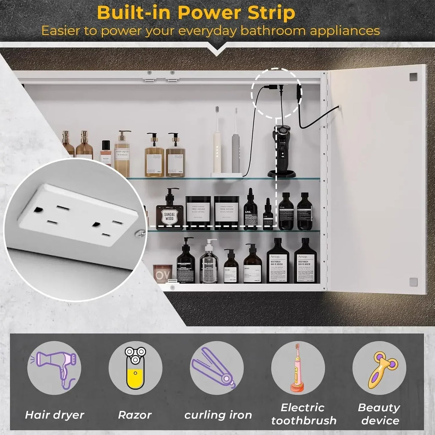 XMSJ Lighted Medicine Cabinet With Mirror Wall Mount