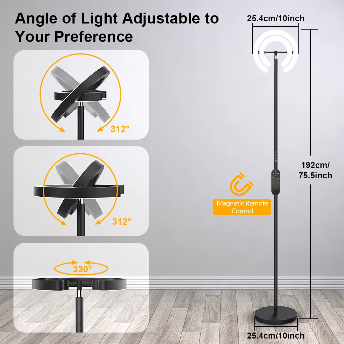 Aiopp Modern LED Floor Lamp With Rotatable Lights Remote