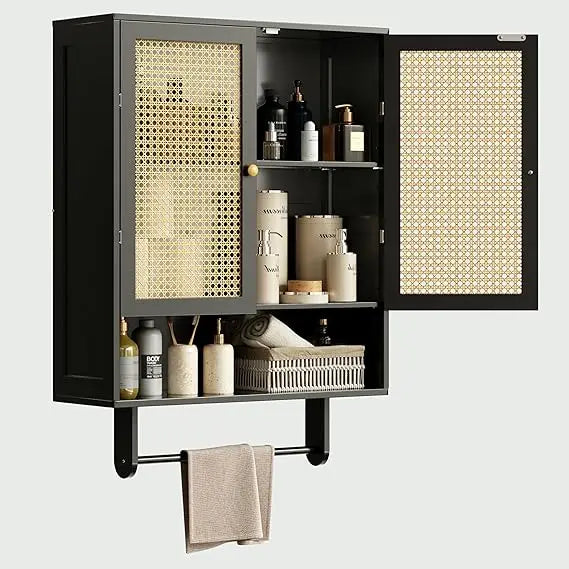MKDK Bamboo Wall Mounted Bathroom Cabinet With Shelves