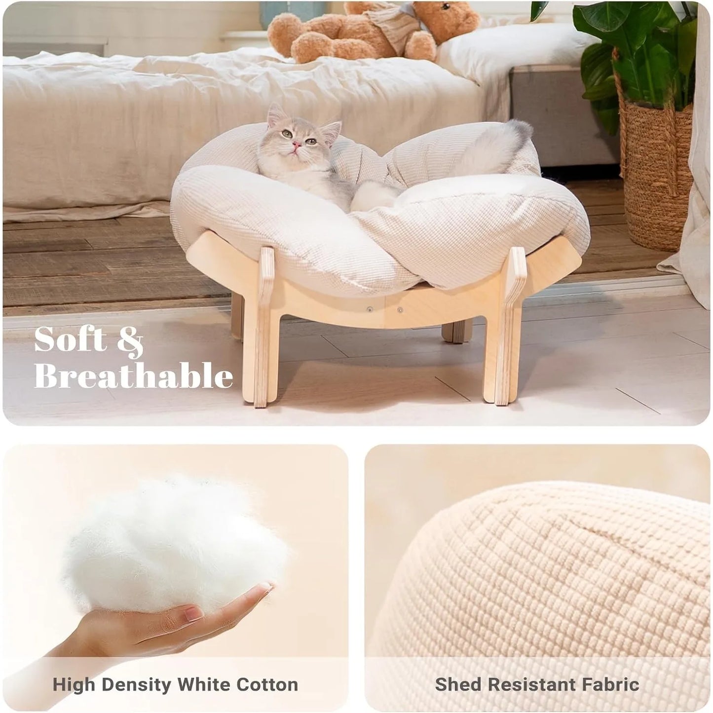 Elevated Wooden Cat Bed With Soft Cushion Sofa For Pets