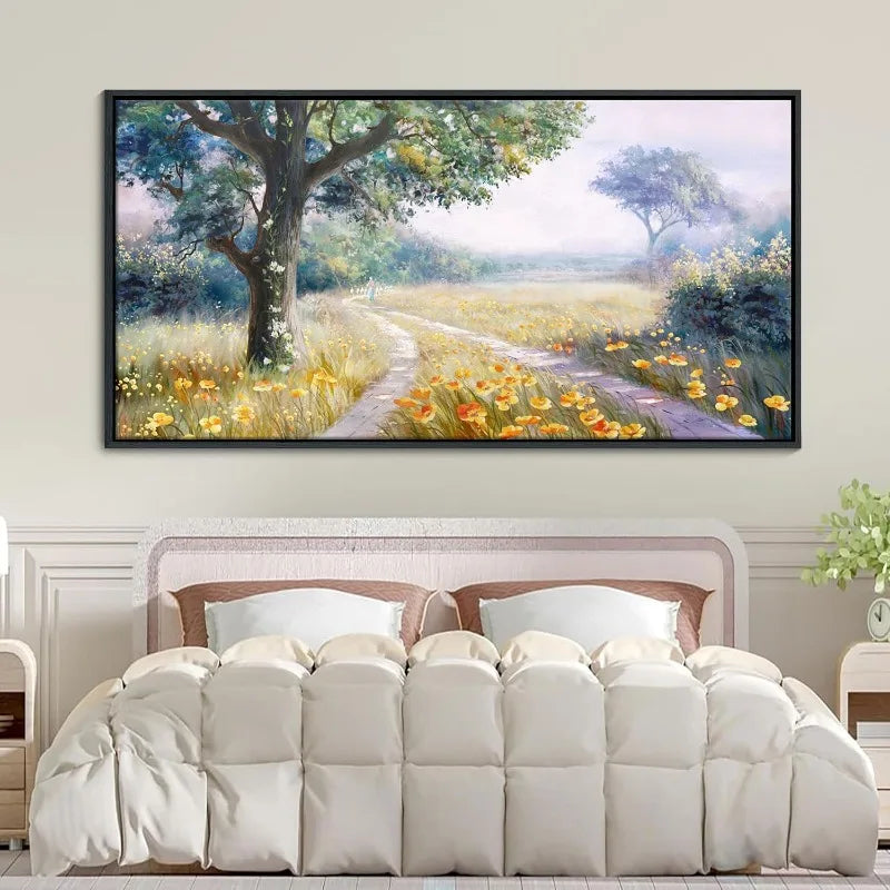 Retro Countryside Path Landscape Framed Wall Art Farmhouse