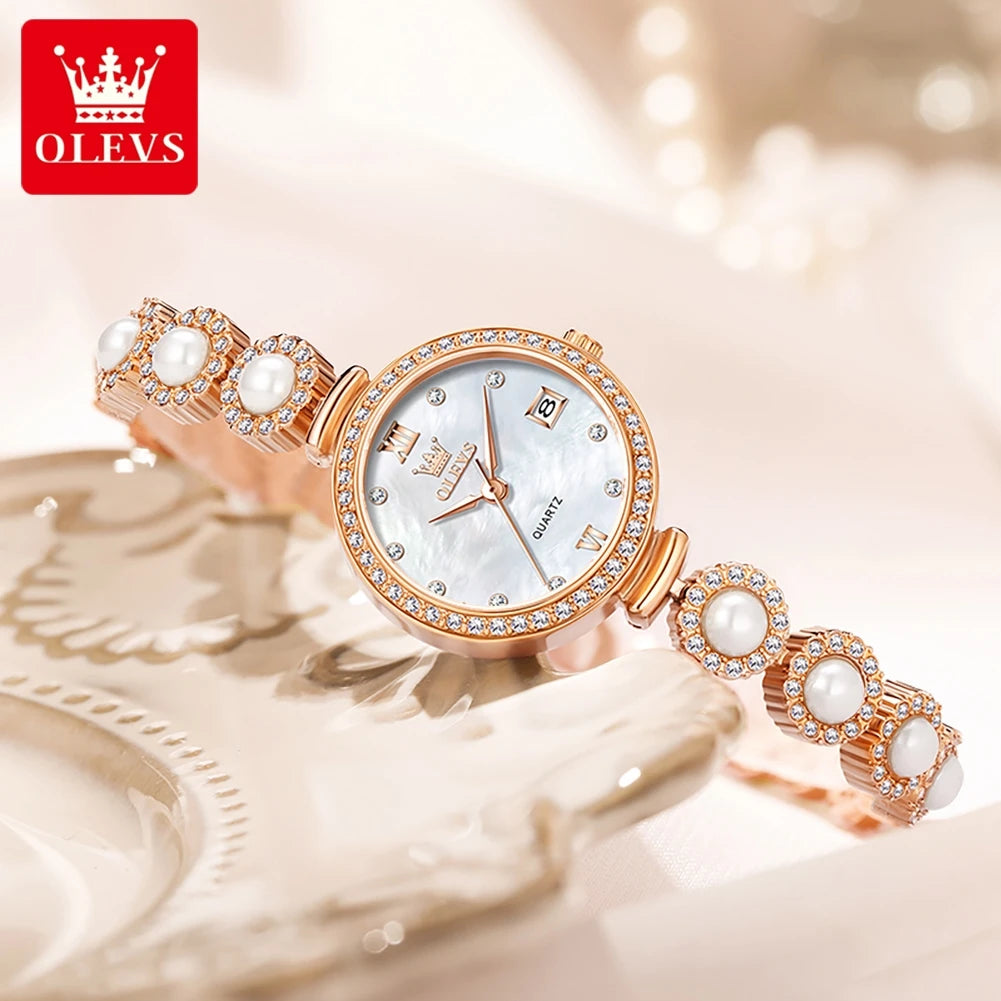 OLEVS 5635 Women Watch Elegant Quartz Waterproof Pearl Date