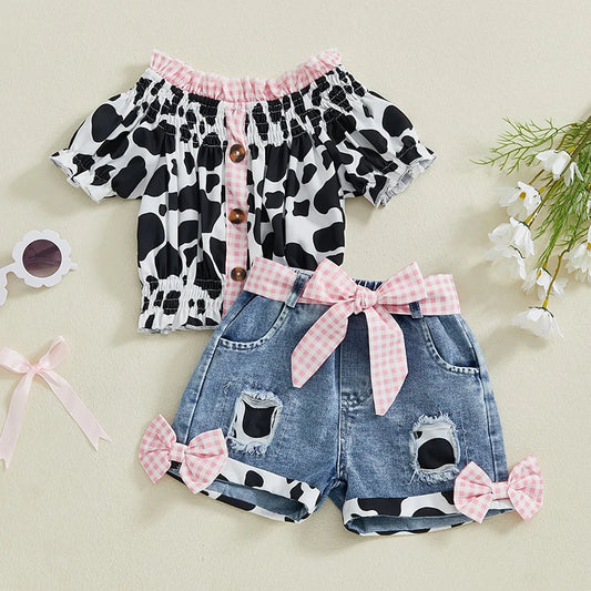 Guangdong Girls Leopard Sleeveless Top Distressed Shorts Set