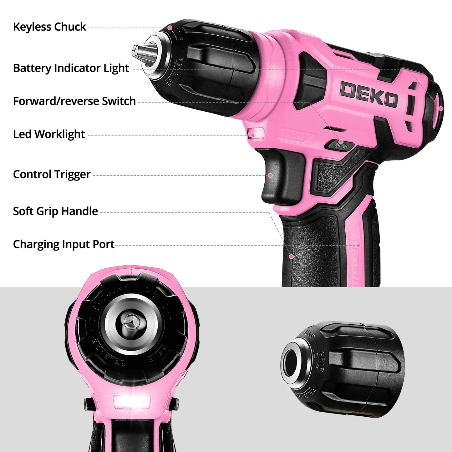 DEKO 126Pcs Power Tool Combo Kit With 8V Cordless Drill