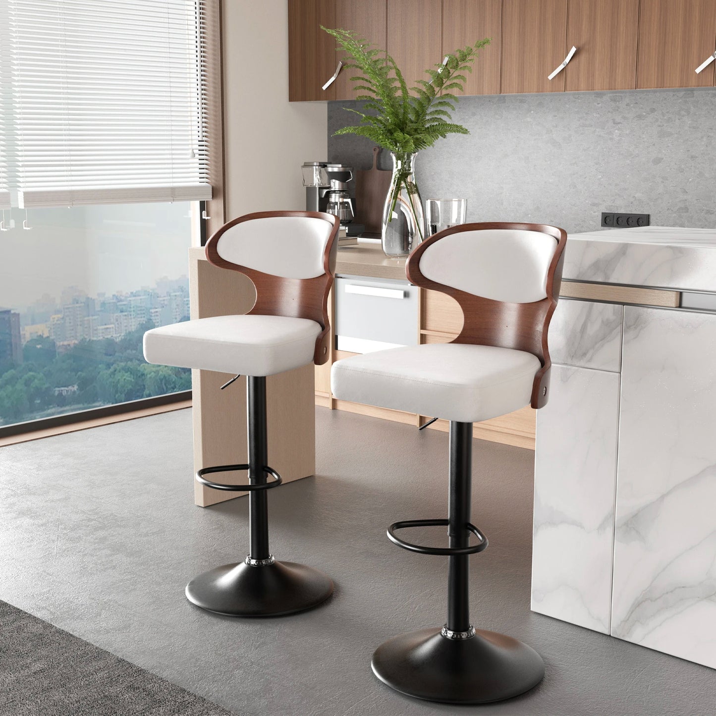 Nalupatio Bar Stool Set 2Pcs Backrest Swivel PU Leather