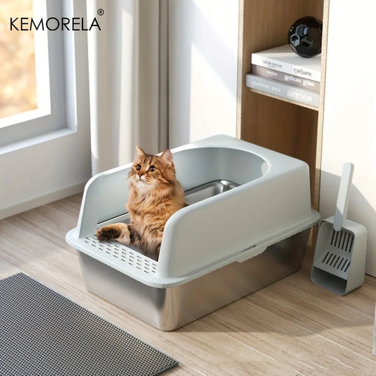 Stainless Steel Closed Cat Litter Box With Mat And Spade