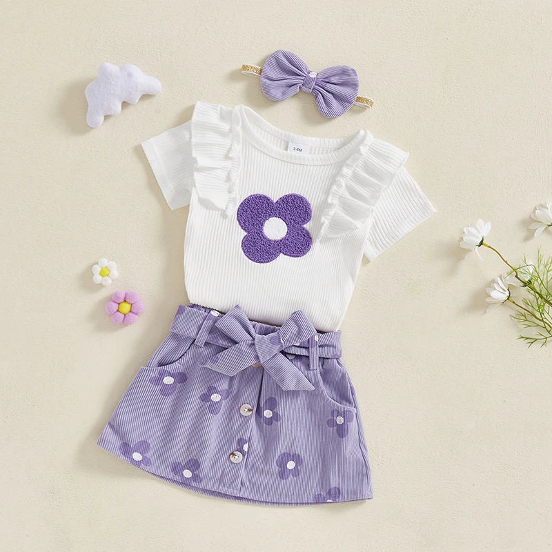 Complete Home Apparel Floral Baby Romper Skirt Headband Set