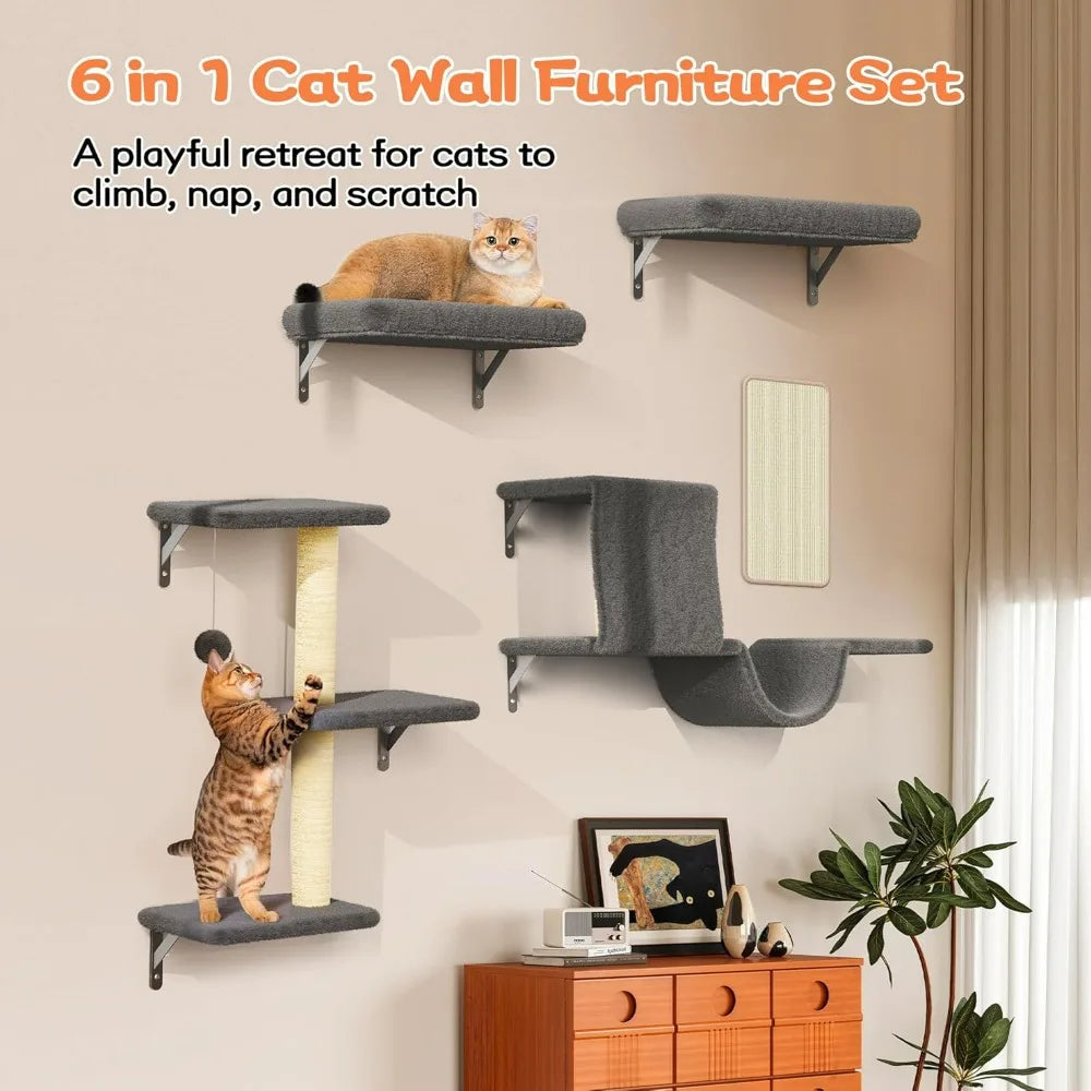 Hign Concerned Cat Wall Shelves Wooden Climber Plus