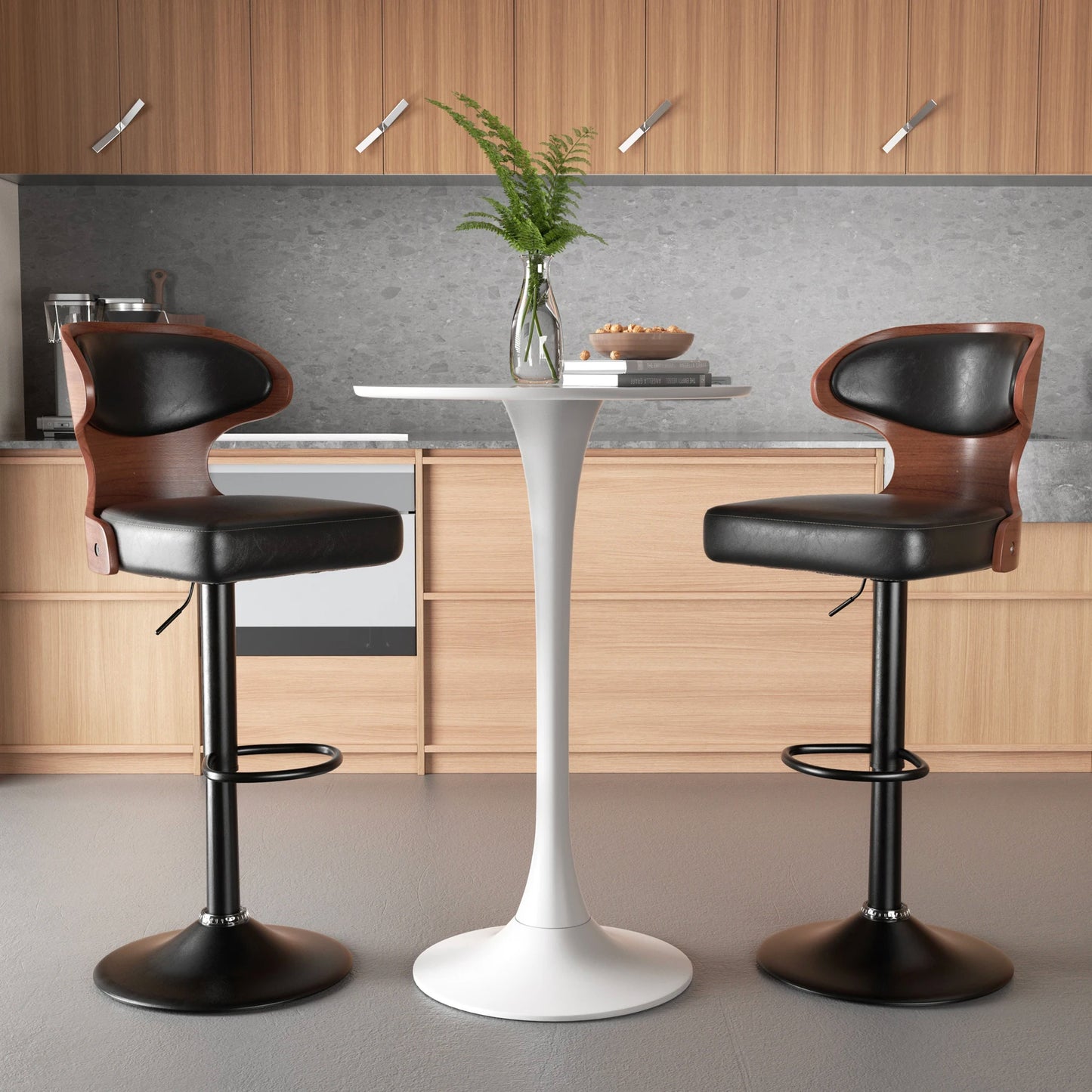 Nalupatio Bar Stool Set 2Pcs Backrest Swivel PU Leather