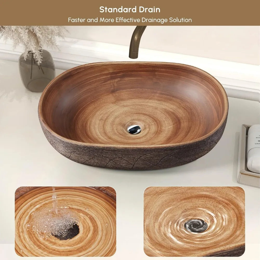 Oval Ceramic Vessel Sink For Bathroom Retro Style Wash Basin