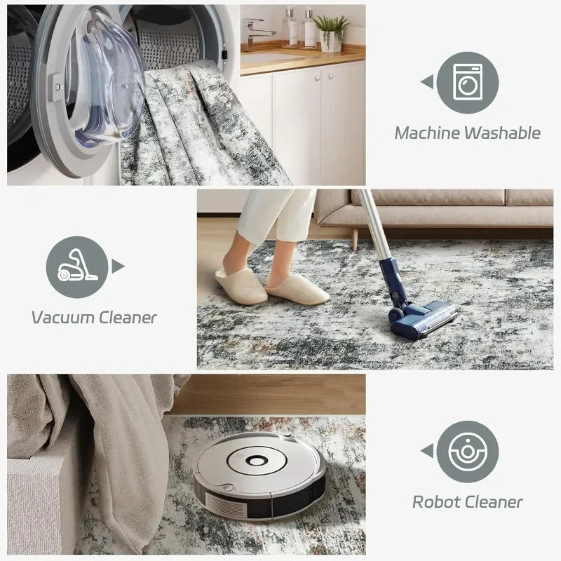 Evich Modern Abstract Washable Area Rug For Living Room