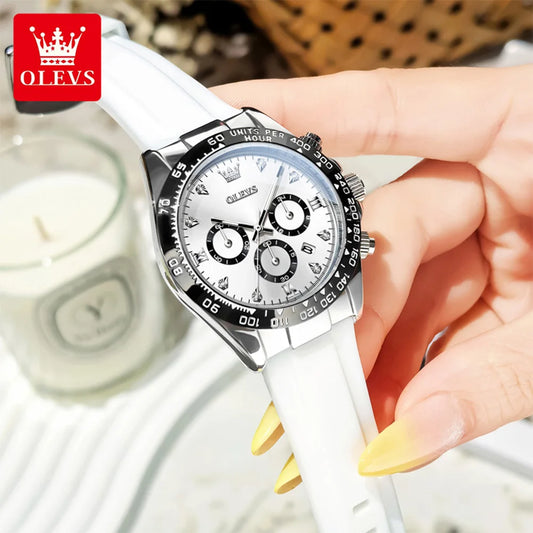 OLEVS Womens Quartz Chronograph Calendar Watch Silicone