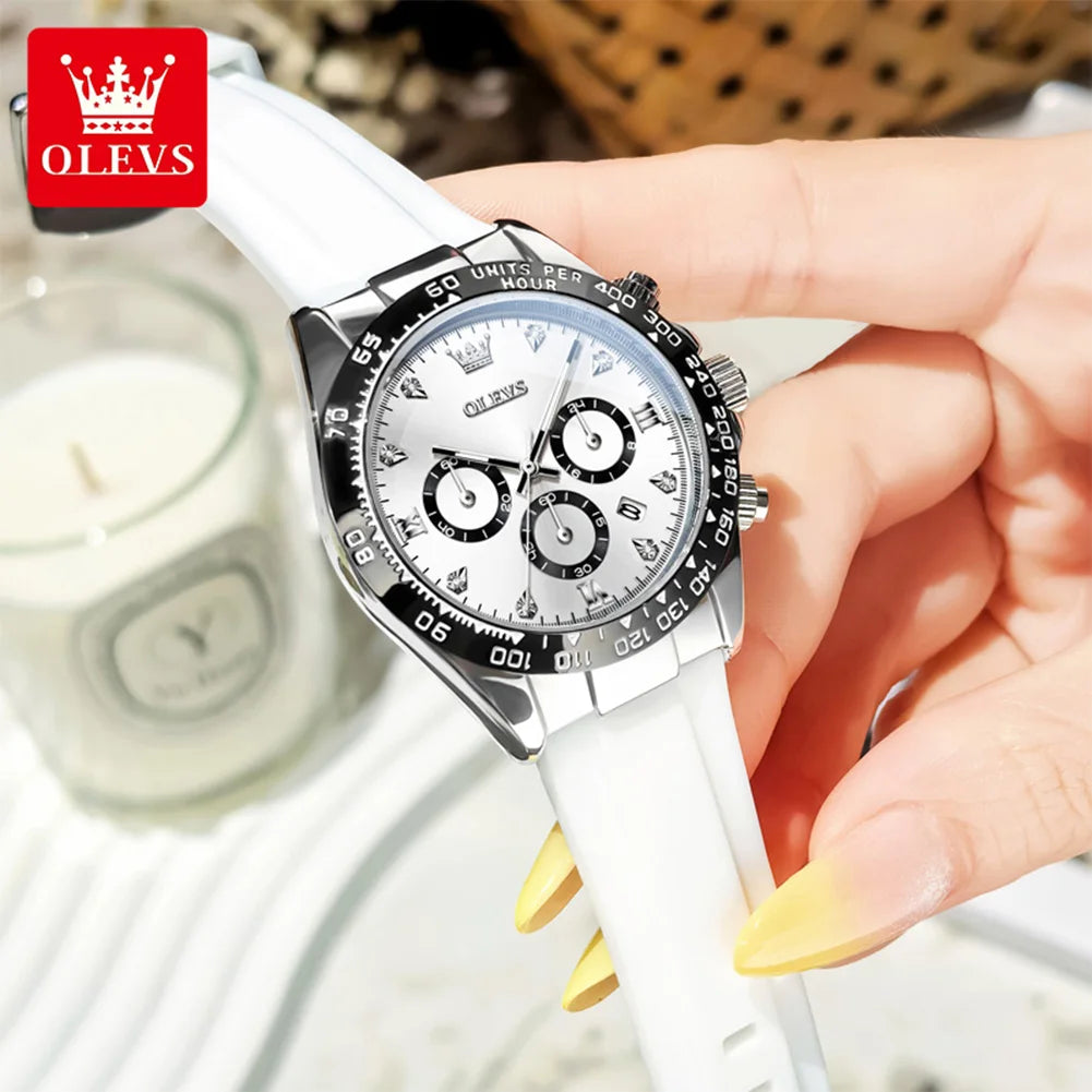 Olevs Women Quartz Chronograph Watch Silicone Waterproof